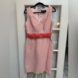 Paule Ka Paris Blush Pink Textured Tweed Dot Dress Coral Belt Size EU 40 US M